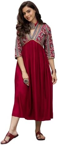 GenericPFK Women's Rayon Maroon Kurta Dress for Women Stylish Dress for Women