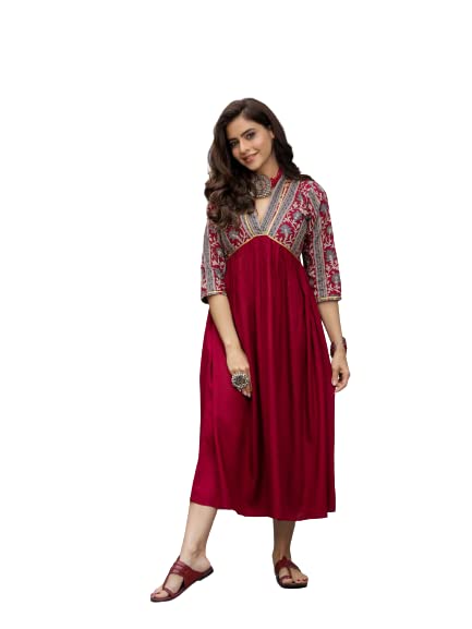 GenericPFK Women's Rayon Maroon Kurta Dress for Women Stylish Dress for Women