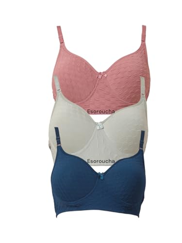Image of Women's Cotton Full Coverage Lightly Padded Wirefree T-Shirt Bra Combo Pack of 3