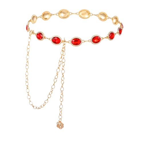 Red Gems Belt Chain Western Concho Metal Waist Chain Belt Western Cowgirl Waist Links Belts for Dresses Jeans