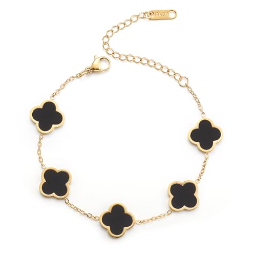 18K Gold Plated Clover Lucky Bracelet for Women White/Black/Red/G...