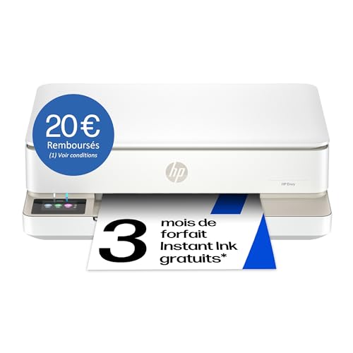 HP Envy 6120e, Imprimante Multifonction, Jet d'encre, A4, Couleur, Impression Recto Verso Automatique, Jusqu'à 10 ppm, Wi-FI, Smart, 3 Mois de Forfait Instant Ink Gratuit, Blanche