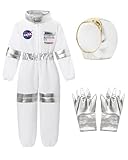 ZapLute Kids Astronaut Costume for Boys Girls Pilot America Spacesuit Halloween Space Jumpsuit Role Play Dress up Set for Cultural Festivals 5-7 Years