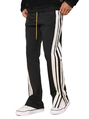 ZAFUL Mens Casual Joggers Sweatpants Drawstring Color Block Side Stripes Slit Wide Leg Loose Flare Fit Pants