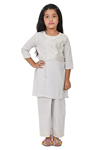 Image of Rayon Kurta Pant Set for Girl Child, Gota Work Kurti with 3 /4 Selvess, Round Neck Traditonal Dress,Ethnic Wear Kurti for Kids