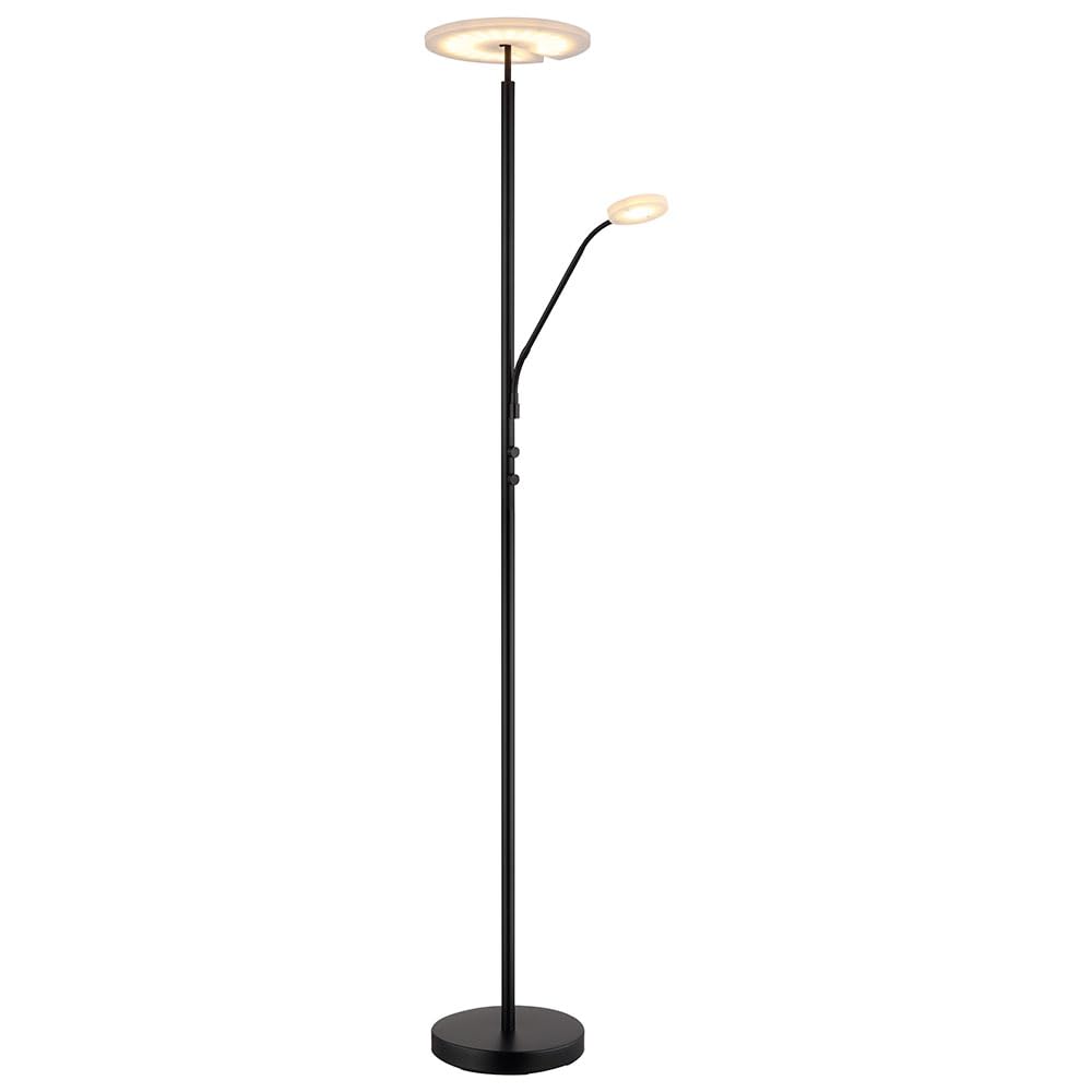 LED Stehlampe dimmbar Deckenfluter mit flexibler Leselampe Stehleuchte schwarz, Metall Acryl, 28W 2100lm warmweiß, DxH 30 x 180 cm