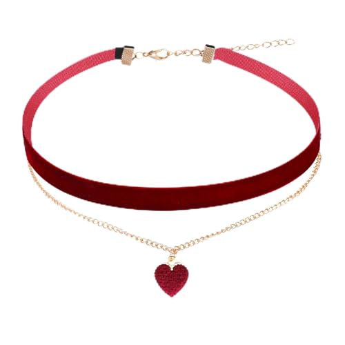 Yolev Rot Choker Halskette Samt Choker Dirndl Kette Klassische Geschichtete Rot Choker Necklace Halsketten für Teenager Mädchen Trachtenschmuck Damen