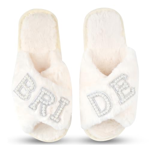 Bride Slippers Wedding Shoes White Slippers for Bridal Shower Gifts Wedding and Bachelorette Party