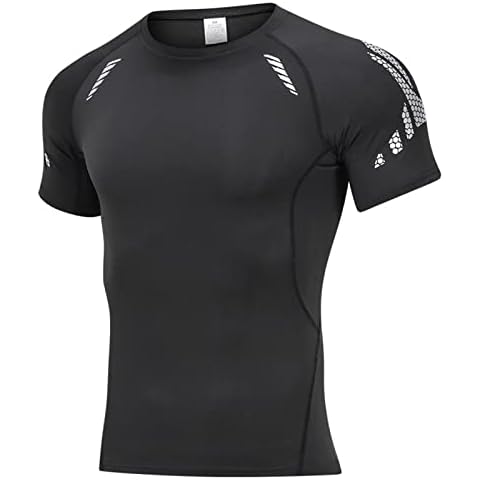 Men Short Sleeve Rash Vest UPF 50+ Rash Guard Compression Shirt Quick Drying Wetsuit Swimming Baselayer Top for Gym, Running, Cycling, Hiking, Training Black Cover
