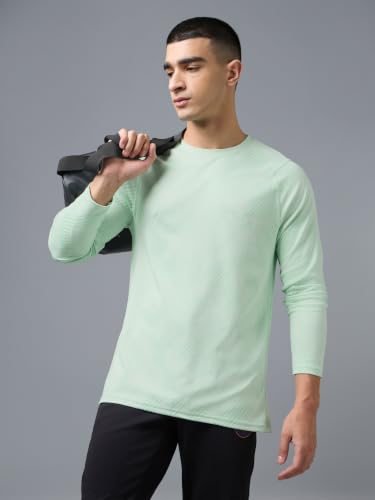 Image of TECHNOSPORT Men's Slim Fit All Over Print Jacquard Crew Neck Full Sleeve T-Shirt, Quick Dry Activewear Tee with UPF 50+ Sun Protection for Gym, Running, Sports & Everyday Wear