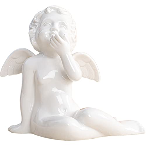jojofuny Chérubins Anges Céramique Figurine Ange Jardin Statue Mignon Ange Sculpture Mémorial Statue pour La Maison Jardin Table Décor Blanc