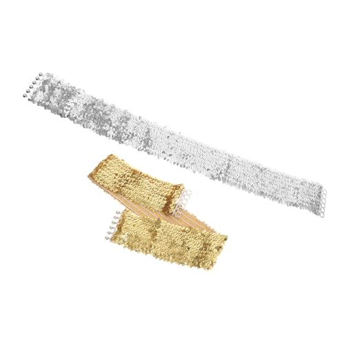 PartyKindom 2Pcs Sparkly Wide Elastic Sequin Belt for Women Shiny Waistband for Dresses Dance Performances Halloween Carnival Party Decoration