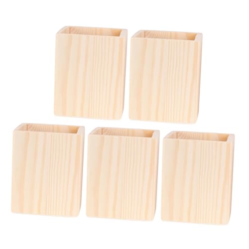 CAXUSD 5個 Diyの木製 収納バケツ デスクトップペンオーガナイザー オフィスペンホルダー 木の容器 オフィス用品 ホ