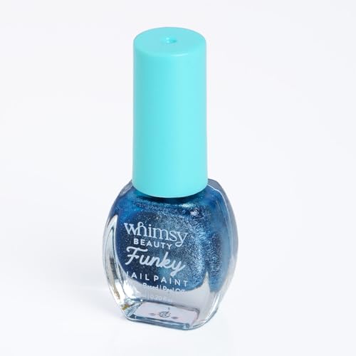 Image of Whimsy Beauty Nail Polish for Kids Girls | Peel Off Water Based Nail Colour with Non Toxic Formula | Safe Play Nail Paint for Daughters | 4 to 16 Years | Organic, Natural, Chemical Free (Blue Glitter)