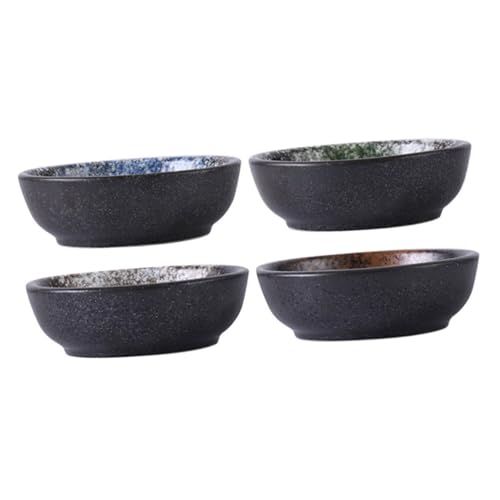 NAMOARLY 4pcs Sauce Tasting Platter Small Dining Saucers for Soy Sauce Ceramic Decorative Sauce Plate Set