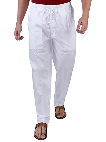 Men's White Cotton Round Elastic Pajama | Indian Pajama| Bottomwear for Kurta| Dailywear, Pajama for Patients
