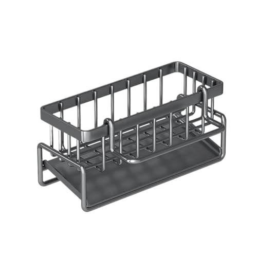 LZM-DIEWLEI Organizador de grifo, soporte de esponja, escurridor de esponja, estante de almacenamiento para fregadero de cocina, estante de almacenamiento colgante de acero inoxidable (gris con poste)