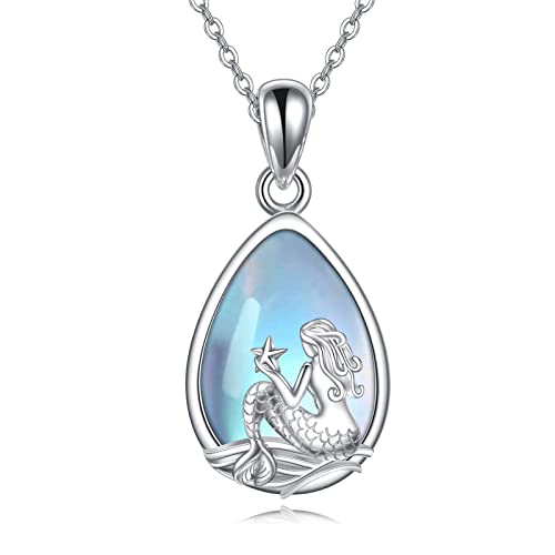 Mermaid Necklace Sterling Silver Moonstone Mermaid Tail Pendant Necklace Moonstone Ocean Jewelry for Women