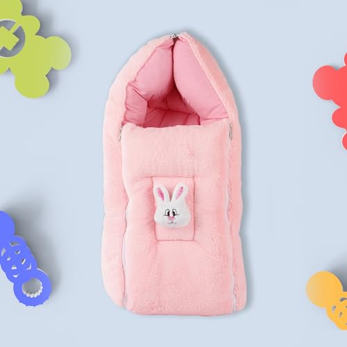 Image of VOIDROP Velvet Pink 3 in 1 Baby Sleeping Bag & Carry Nest | Cotton Bedding Set for Infants & New Born Baby | Portable /Travel & Skin Friendly | 0-6 Months
