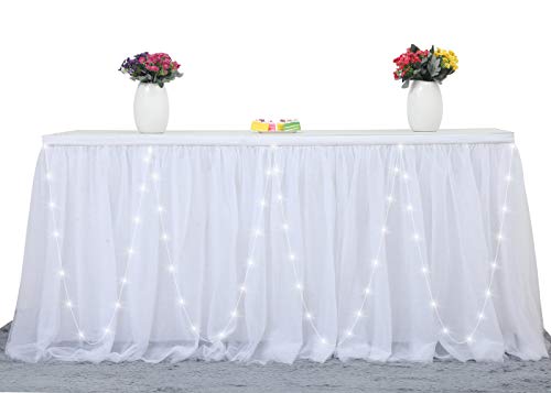 HBBMAGIC Tule tafelrok, witte led, tutu tafelrok, wit, 183 x 76 cm, snoeptafel, tafelkleed, tule voor verjaardag… - Image 3