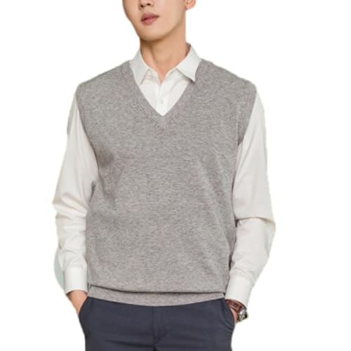 Men's Cashmere Vest V-Neck Sleeveless Sweater, Men's Sweater Vests Solid Color Wool Slim Fit Knit Pullover Sweater