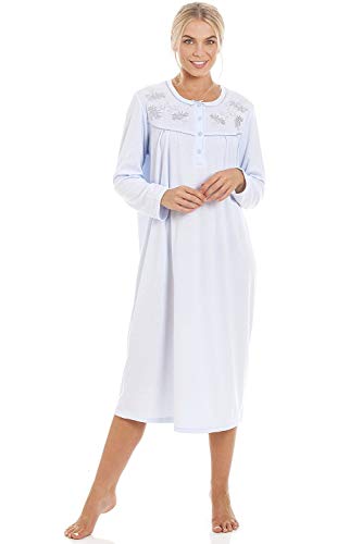 Chemise de Nuit Classique à Manches Longues Femme - Bleu 46-48