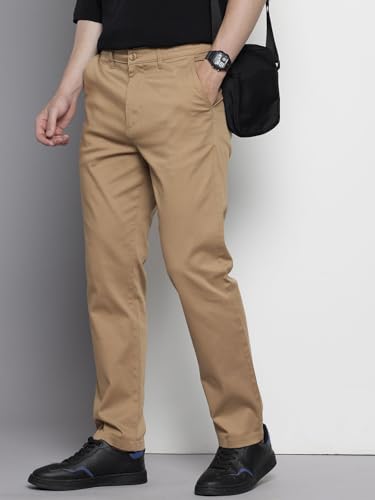 Image of The Indian Garage Co Men Regular Fit Solid Mid-Rise Stretchable Chinos