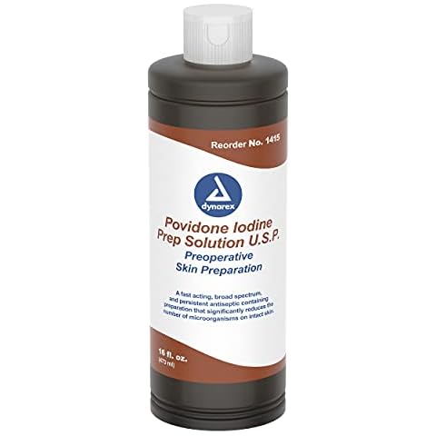 Dynarex Povidone Iodine Prep Solution USP, Effective Topical Antiseptic Liquid for Skin and Mucosa, Cleansing and Preparation, Brown, 1 - 16 Fluid Oz. Bottle Cover