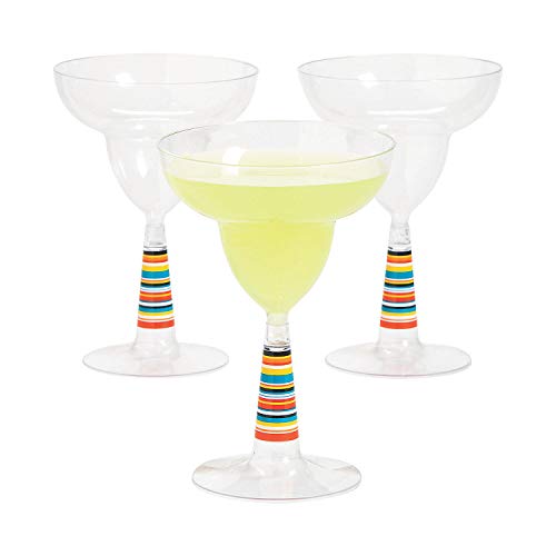 Fun Express Set of 12 Pieces Serape Plastic Margarita Glasses, Each Holds 8 oz, BPA Free Plastic, Cinco de Mayo and Fiesta Party Supplies, Clear