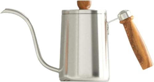 GEBYUIおしゃれで人気!ホワイト/ブラック ステンレス製コーヒードリップポット 木製持ち手付き 細口コーヒーケトル 2-3 人用 IH 対応 コーヒーショップ・キャンプ・アウトドアに最適 珈琲器具