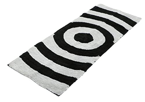 Image of THE HOME TALK Modern Polyester Area Rugs | Carpets for Living Room, Kitchen, Kid's Room, Bedroom | Microfiber Polyester Rugs | Shaggy Floor Carpet | Anti Skid Store (Black and Silver, 50 x 150 cm)