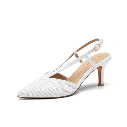 Image of Slingback Kitten Heels for Women Closed Pointed Toe Pumps Dress Shoes with Buckle Strap Comfortable Slip On Sandal Heels for Work Party Wedding