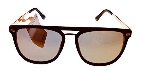 Fila Mens Matte Black Soft Square Metal Sunglass, Flash Lens SF9341 U28G2