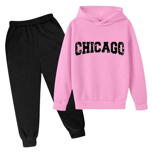 Kids 2 Piece Outfits Girls Chicago Letter Printed Pullover Sweatshirt and Pants 2 Piece Active Tracksuits Clothes