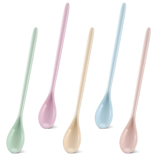 JEYORZY 5Pcs Cucharas De Plástico, Unidades Cucharas De Plástico De Color, Cucharas Largas Para Huevos, Cuchara Sopera, Cucharas De Plástico Para Mermelada Para Vajillas De Porcelana, Vajillas De Café