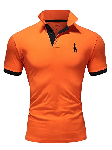 REPUBLIX Herren Poloshirt Basic Kontrast Stickerei Kragen Kurzarm Polohemd T-Shirt R-0058 Orange/Schwarz L