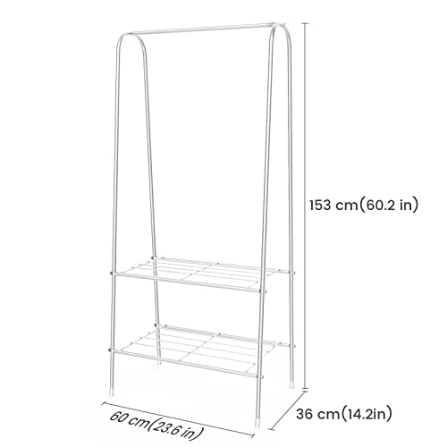 LONENESSL Metal Clothes Rail Garment Rack, Small Coat Rack Hanging Rail with 2 Tier Storage Shelf, A-shaped Clothes Rack - Image 2