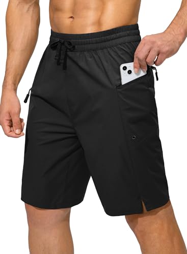 Tansozer Mens Swimming Shorts with Liner and Zipper Pockets Quick Dry Beach Boardshorts Waterproof Surf Swim Trunks Black L