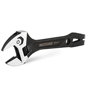 MAXPOWER 12-inch Adjustable Wrench, 3-in-1 Multifuntional Demolition Wrench Spanner with Hammer Face and End Pry Bar Functional