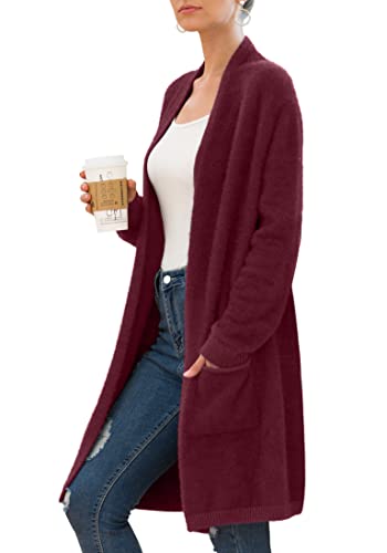 QIXING Women's Casual Open Front Knit Cardigans Long Sleeve Plush Sweater Coat with Pockets2