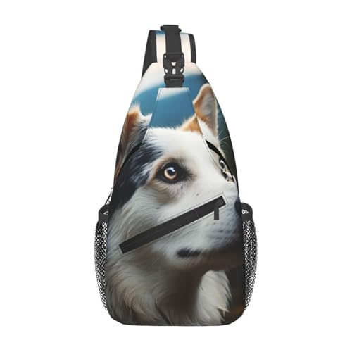 FodPand Sling Bag For Women Men Crossbody Shoulder Bag Sling Backpack Dog Looking Faraway Chest Bag Travel Hiking Casual Sport Daypack