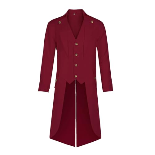 DZMDIP Mens Steampunk Pirate Tailcoat Jacket Gothic Victorian Tailcoat Renaissance Vintage Coat Halloween Costume(Medium Red)
