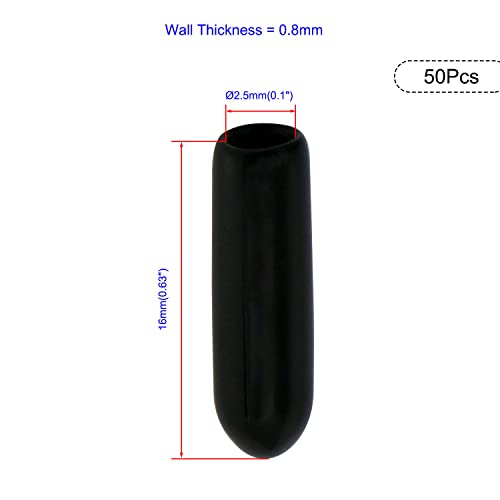 Image of 50PCS ID2.5mm(7 /64 inch) Black PVC Rubber End Caps, Vinyl Flexible End Caps, Round Pipe End Caps, Bolt Thread Protector Safety Caps