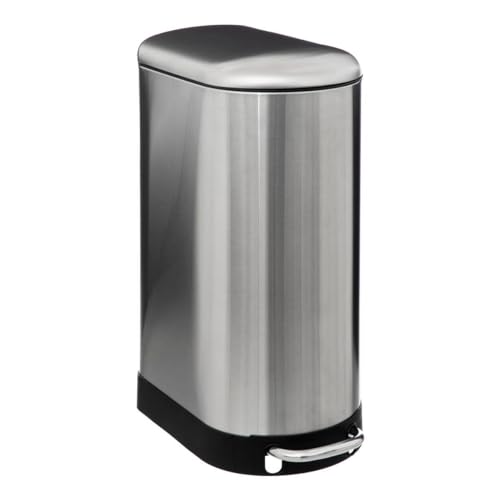 5Five - Poubelle de Cuisine Ariane Slim 30L en Métal Inox - Seau Amovible et Poignée Arrière - Fermeture Silencieuse - Poubelle pour Petits Espaces