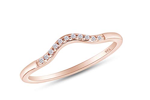 AFFY Round Cut White Cubic Zirconia Curved Wedding Band Ring in 14k Gold Over Sterling Silver