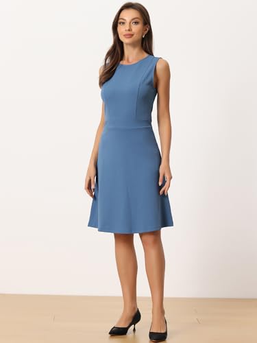 Image of Allegra K Women's Work Dress Round Neck Solid Color Sleeveless A-Line Business Casual Office Dresses