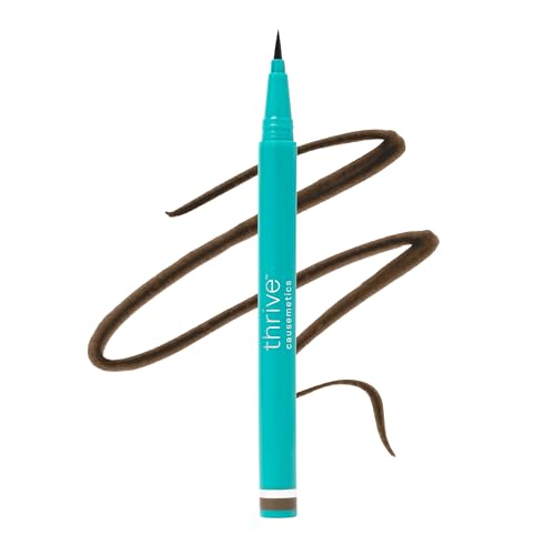 Thrive Causemetics Infinity Waterproof Brown Liquid Eyeliner Pen, Eye Makeup Essential with Biotin for Women, Water Based Eyeliner, Feather Free Brush Tip, Vegan, Shade Ella (Brown Matte)