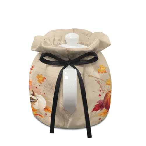 Image of Retro Fall Tea Cozy for Teapot Pumpkin Bow Tea Cosy with Insulated Pad Heat Resistance Kettle Covers Coffee Pot Dust Covers for Party Thanksgiving Home Decor