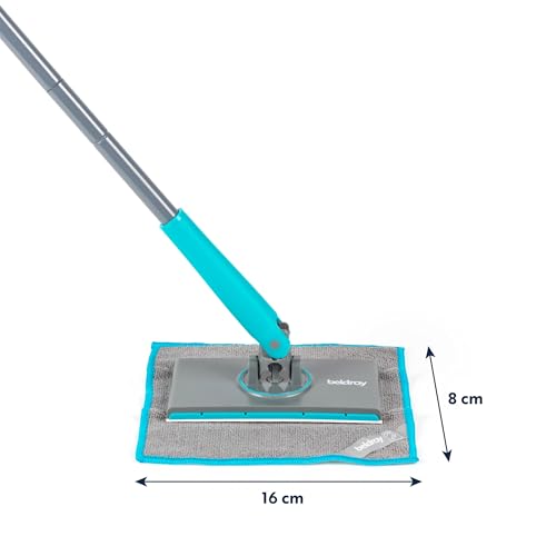Beldray Anti-Bac Clip-to-Grip Badezimmermop - Großes Moppkopf, Fliesen/Boden/Spiegel/Badewanne, Hygienischer Druckgriff, 360° Schwenkkopf, 4 Maschinenwaschbare Tücher, Reinigung & Schrubben