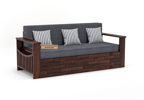 Image of Solid Sheesham Wooden Sofa Cums Bed with Mattresses for Living Room|Rosewood 3-Person Sofa Cums Bed for Bedroom Without Pillow (I-Walnut Finish)